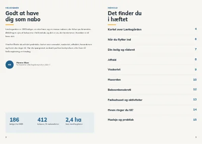Side 2–3 af Velkomsthæfte til nye beboere i boligforening – 16 sider