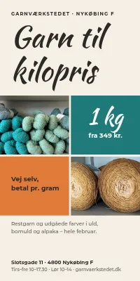 Dørplakat til garnbutik — garn til kilopris