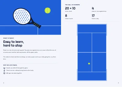 Pages 2–3 of Brochure for a padel centre – 12 pages