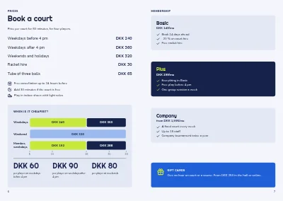 Pages 6–7 of Brochure for a padel centre – 12 pages