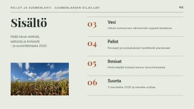 Sivu 2 – Kestävä maatalous — pellot ja salmi