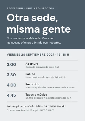 Invitación a recepción — nuevas instalaciones