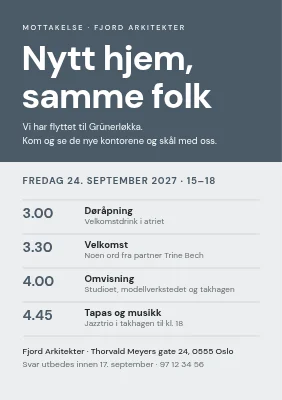 Resepsjonsinvitasjon — nye lokaler