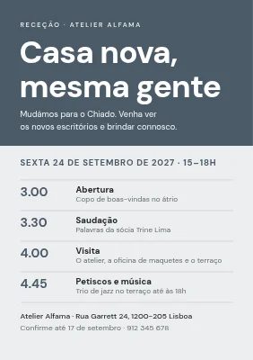 Convite para receção — novas instalações
