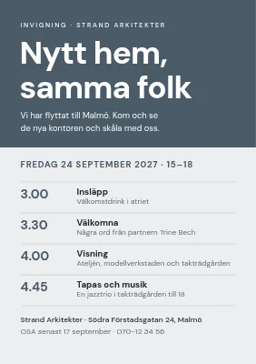 Inbjudan till mottagning — nya lokaler