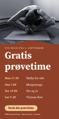 Dørplakat til yogastudie — nye hold og gratis prøvetime
