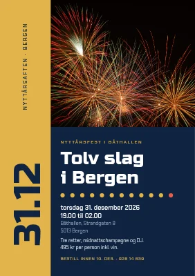 Nyttårsfest — gullrygg og fyrverkeri