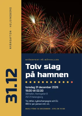 Nyårsfest — guldrygg och fyrverkerier
