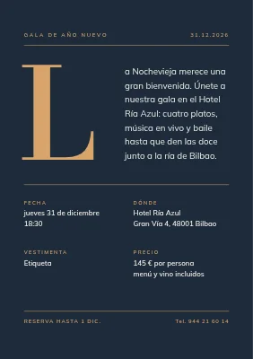 Gala de Año Nuevo con inicial dorada