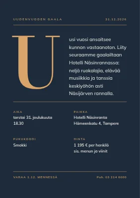 Uudenvuoden gaala kultaisella alkukirjaimella