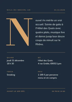 Gala du Nouvel An avec initiale dorée