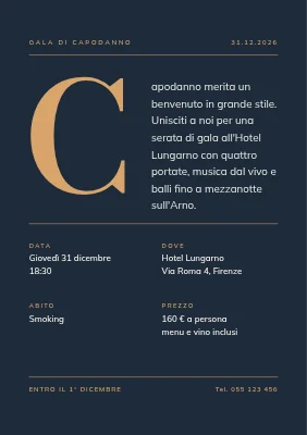 Gran galà di Capodanno con iniziale dorata