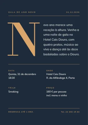 Gala de Ano Novo com inicial dourada