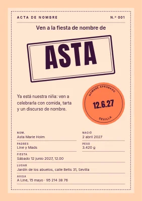 Fiesta del nombre — certificado de nombre sellado
