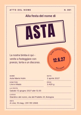 Festa del nome — certificato del nome con timbro
