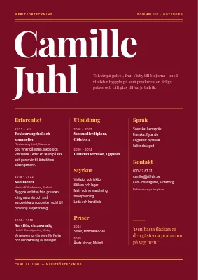 CV för sommelier — vinmagasin