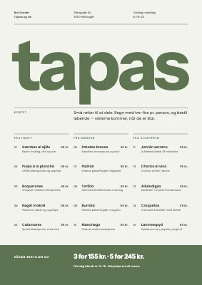 Tapasbar — tapas- og vinkort