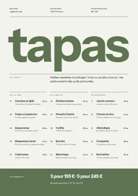 Bar à tapas — menu tapas et vins