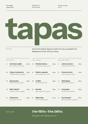 Side 1 av Tapasbar — tapas- og vinmeny