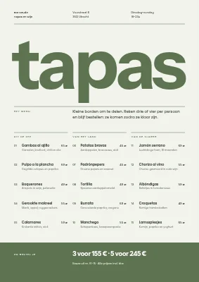 Tapasbar — tapas- en wijnkaart