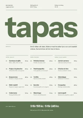 Tapasbar — meny med tapas och vin
