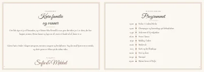 Side 2–3 af Bryllupsprogram med sange og bordplan – 24 sider
