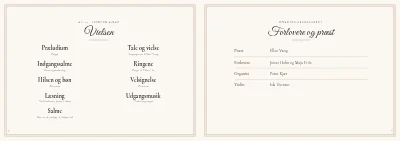 Side 4–5 af Bryllupsprogram med sange og bordplan – 24 sider