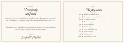 Seiten 2–3 von Wedding programme with songs and seating plan – 24 pages