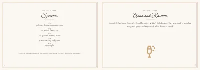 Seiten 14–15 von Wedding programme with songs and seating plan – 24 pages
