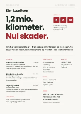 CV til chauffør — forsidelinje