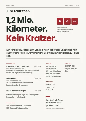 Fahrer-Lebenslauf — Titelzeile