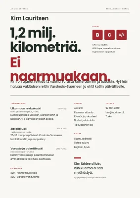 Kuljettajan CV — otsikkorivi
