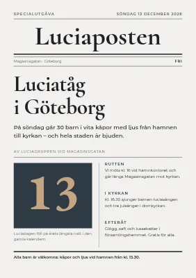 Luciatåg — tidningens förstasida