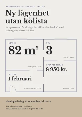 Bostadsförening — lägenhet att hyra, ingen kö