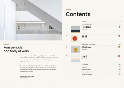 Pages 2–3 of Exhibition catalogue for an art museum – 64 pages