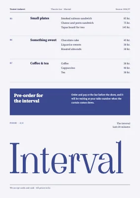 Page 2 of Theatre bar — drinks and interval menu