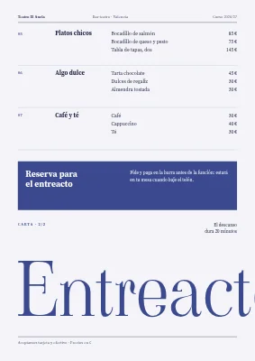 Página 2 de Bar del teatro — bebidas y carta del intermedio