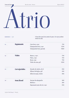 Página 1 de Bar do teatro — bebidas e menu do intervalo