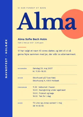 Navnefest — barnets navn i stor antikva