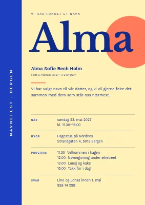 Navnefest — babyens navn i stor serif