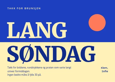 Bursdagsbrunsj — takkekort «Lang søndag»