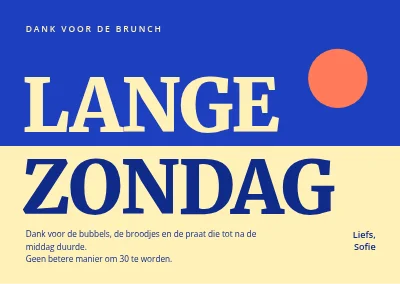 Verjaardagsbrunch — bedankkaart "Lange zondag"