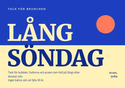 Födelsedagsbrunch — tackkort "Lång söndag"