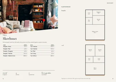 Side 14–15 af Salgsbrochure for nybyggeri af rækkehuse – 32 sider
