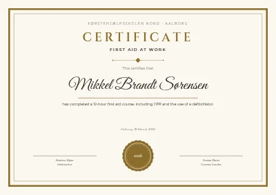 Course certificate — first aid