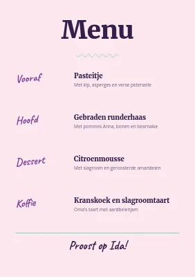 Pagina 2 van Vormselmenu — pastelkleurige polaroids