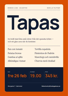 Tapaskväll — biljettaffisch