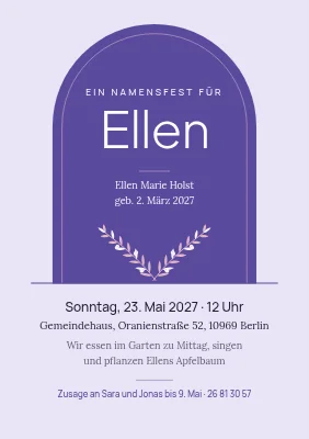 Namensfeier — Willkommen, Ellen