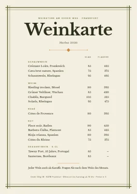Weinkarte — klassische Weinbar
