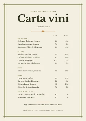 Carta dei vini — enoteca classica